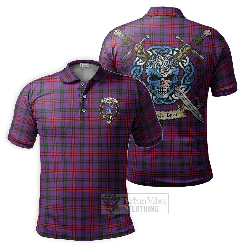 Tartan Vibes Clothing Montgomery Tartan Polo Shirt with Family Crest Celtic Skull Style