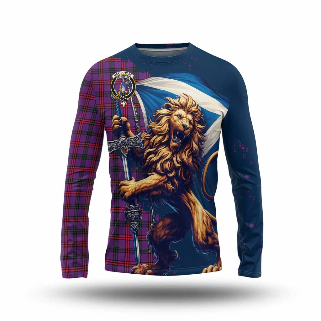 Tartan Vibes Clothing Montgomery Tartan Family Crest Long Sleeve T-Shirt with Scottish Majestic Lion