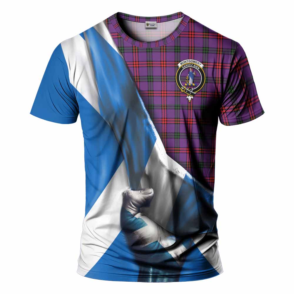 Tartan Vibes Clothing Montgomery Tartan T-Shirt with Family Crest Scotland Patriotic Style