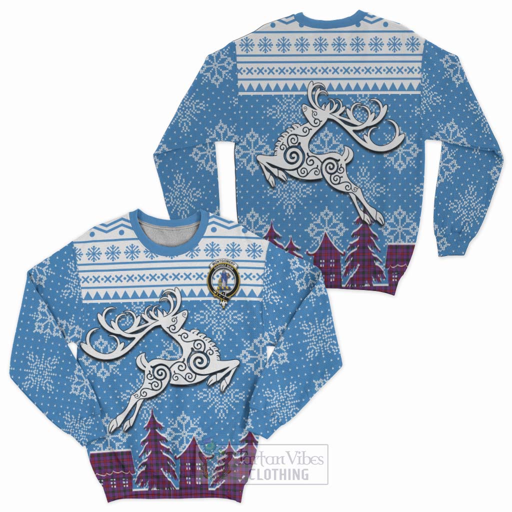 Tartan Vibes Clothing Montgomery Clan Christmas Sweatshirt Celtic Reindeer Style