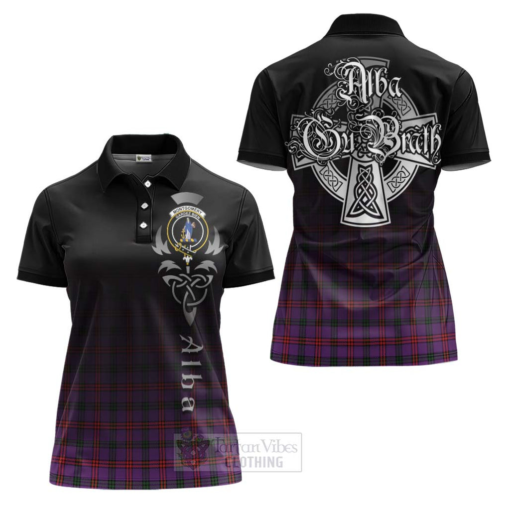 Tartan Vibes Clothing Montgomery Tartan Women's Polo Shirt Featuring Alba Gu Brath Family Crest Celtic Inspired