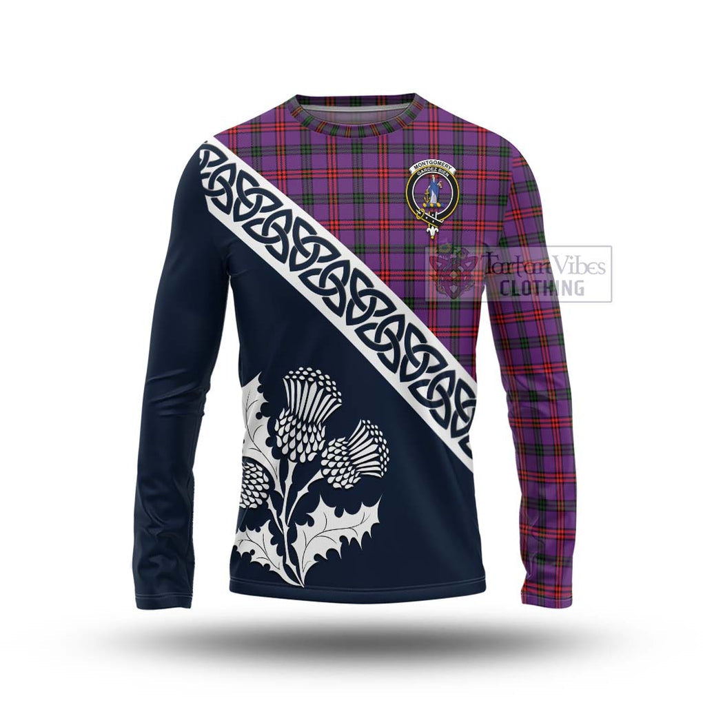 Tartan Vibes Clothing Montgomery Tartan Long Sleeve T-Shirt Featuring Thistle and Scotland Map