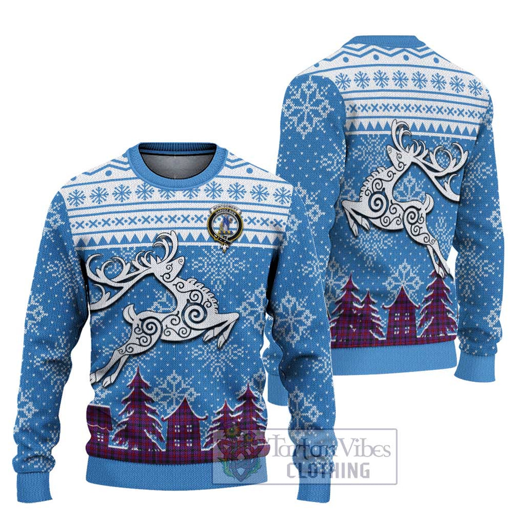 Tartan Vibes Clothing Montgomery Clan Christmas Ugly Sweater with Tartan and Celtic Raindeer Style