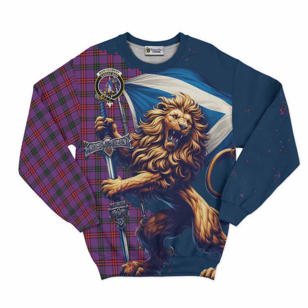 Tartan Vibes Clothing Montgomery Tartan Family Crest Sweatshirt with Scottish Majestic Lion