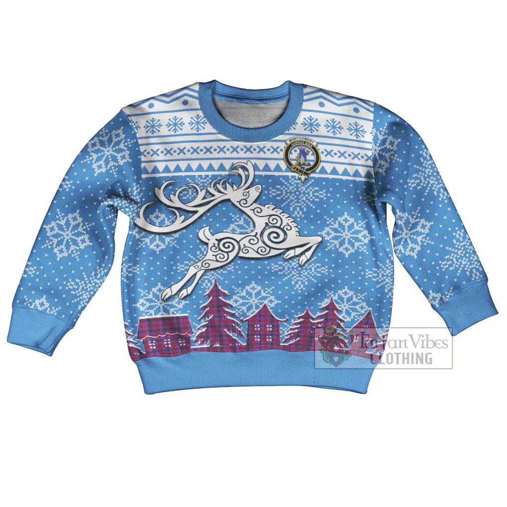 Montgomery Clan Christmas Kid Ugly Sweater with Tartan and Celtic Reindeer Style Kid - Tartan Vibes Clothing