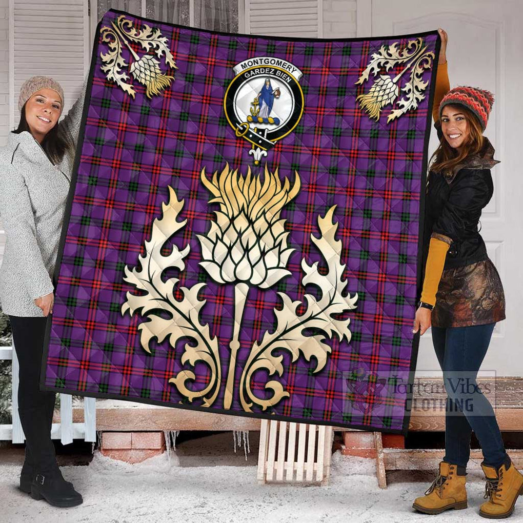 Tartan Vibes Clothing Montgomery Tartan Quilt with Family Crest and Golden Thistle Style