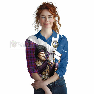 Montgomery Tartan Women's Casual Shirt with Family Crest Scottish Bagpiper Vibes