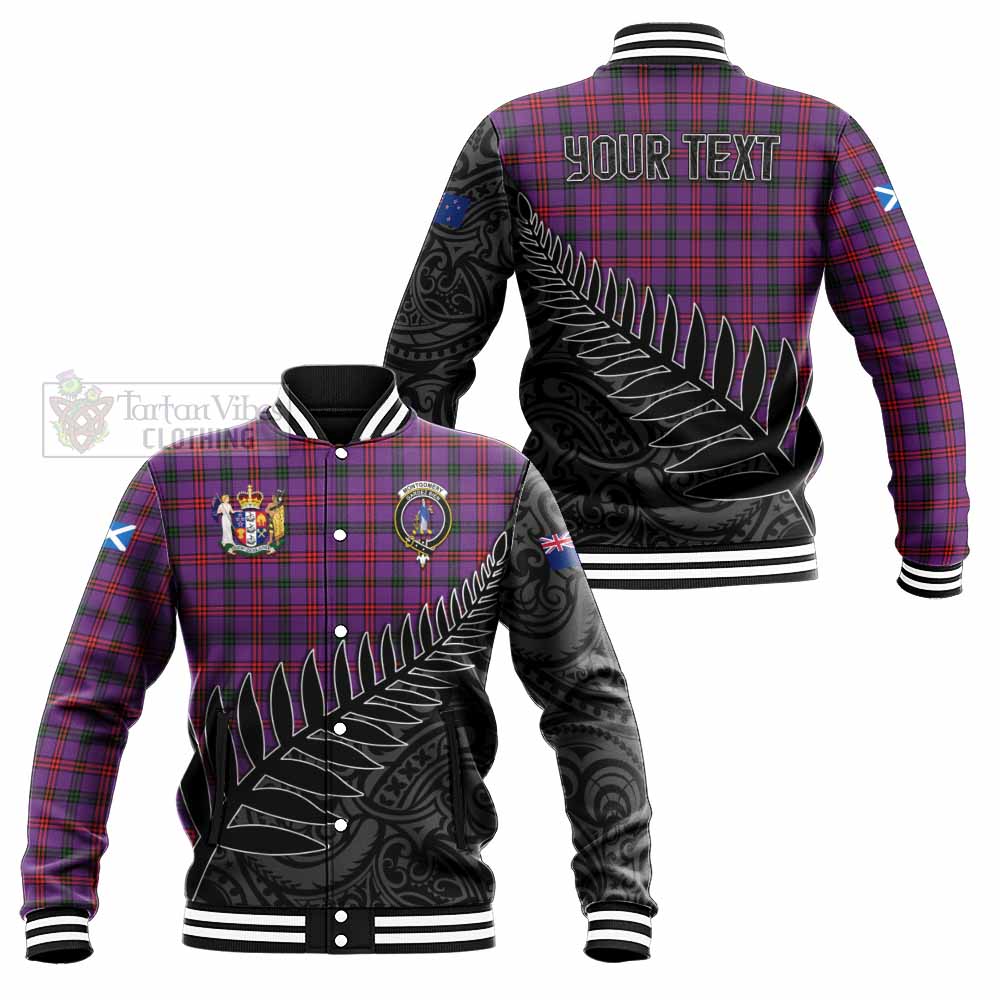 Tartan Vibes Clothing Montgomery Crest Tartan Baseball Jacket with New Zealand Silver Fern Half Style