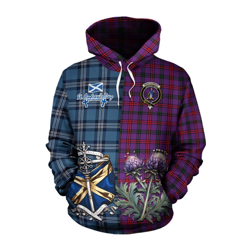 Tartan Vibes Clothing Montgomery Tartan Cotton Hoodie Happy St. Andrew's Day Half Tartan Style