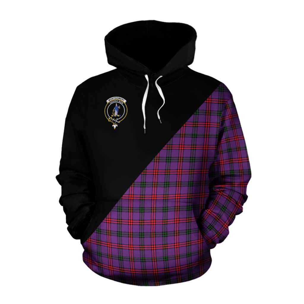 Tartan Vibes Clothing Montgomery Tartan Cotton Hoodie with Family Crest and Military Logo Style