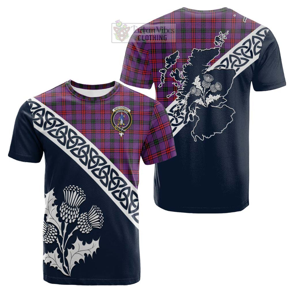 Tartan Vibes Clothing Montgomery Tartan Cotton T-shirt Featuring Thistle and Scotland Map