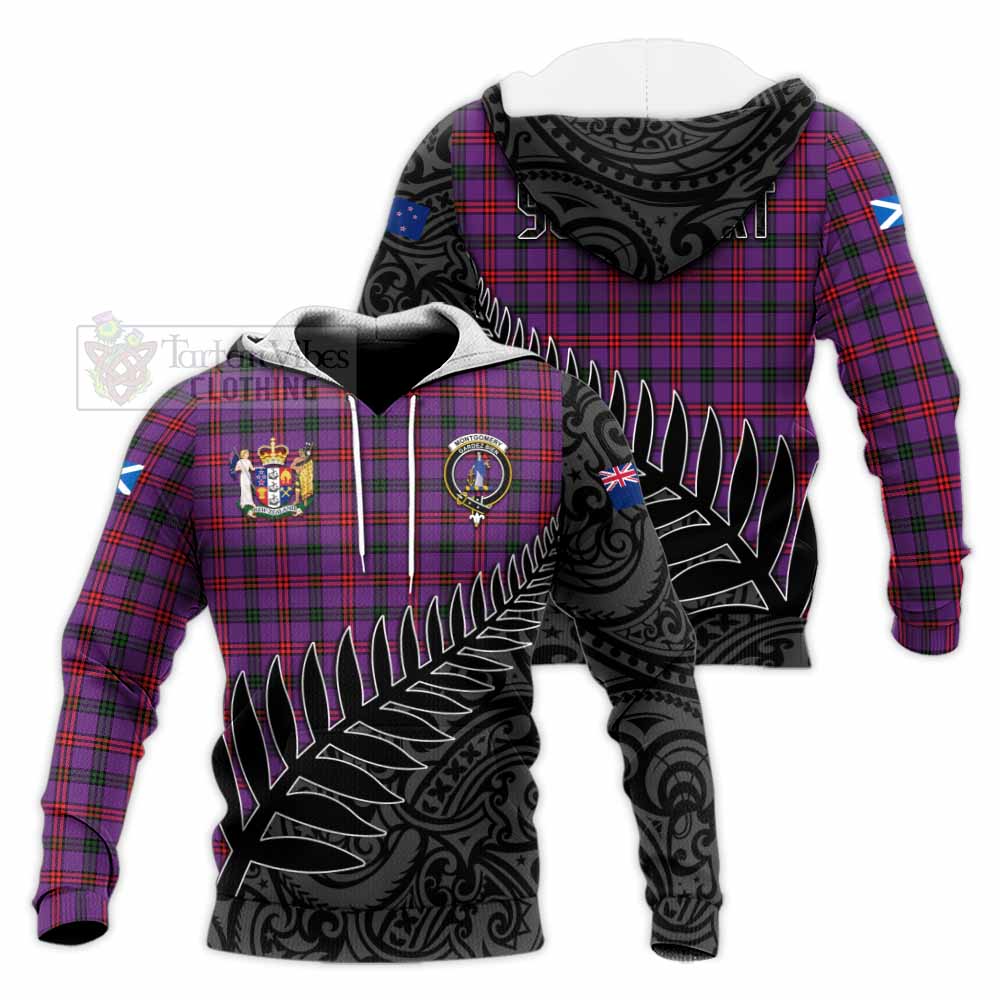 Tartan Vibes Clothing Montgomery Crest Tartan Knitted Hoodie with New Zealand Silver Fern Half Style