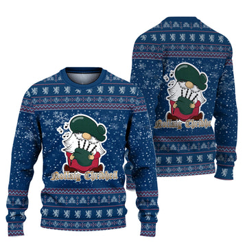 Montgomery Clan Christmas Family Knitted Sweater with Funny Gnome Playing Bagpipes