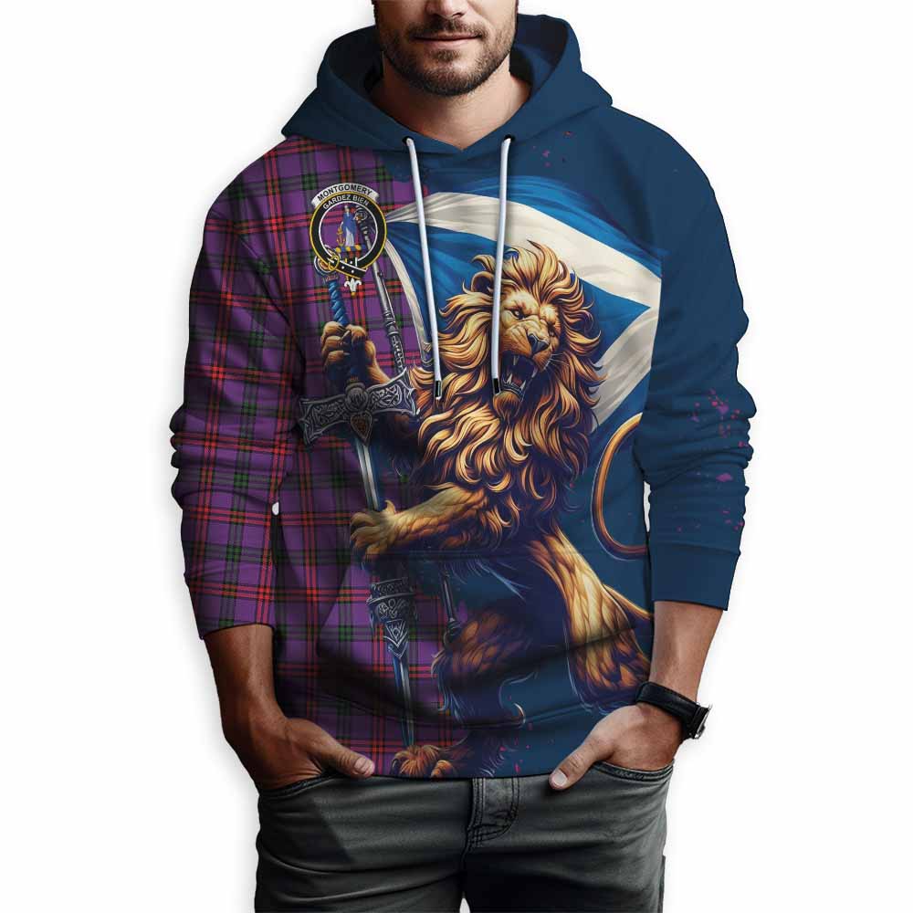 Tartan Vibes Clothing Montgomery Tartan Family Crest Hoodie with Scottish Majestic Lion