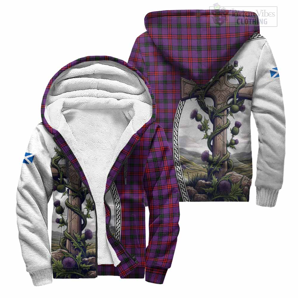 Tartan Vibes Clothing Montgomery Tartan Sherpa Hoodie with Family Crest and St. Andrew's Cross Accented by Thistle Vines