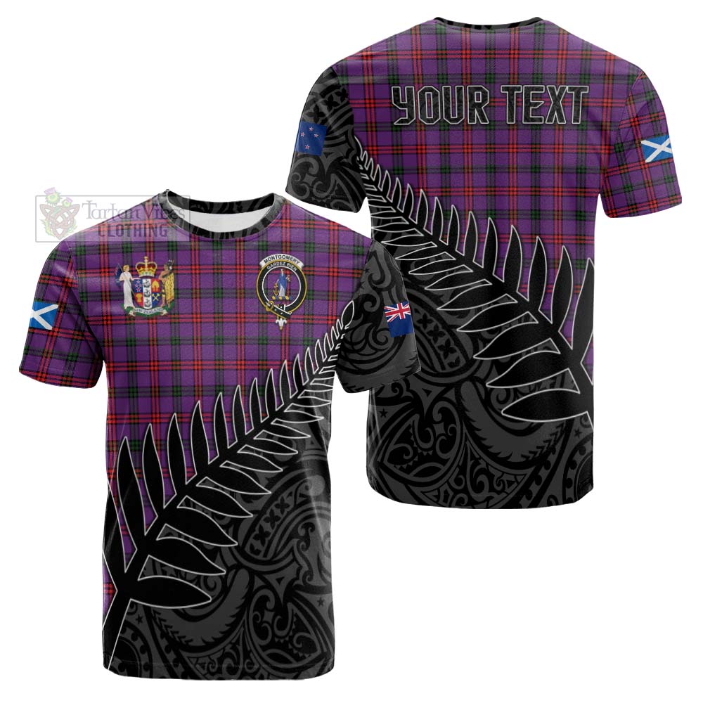 Tartan Vibes Clothing Montgomery Crest Tartan Cotton T-shirt with New Zealand Silver Fern Half Style