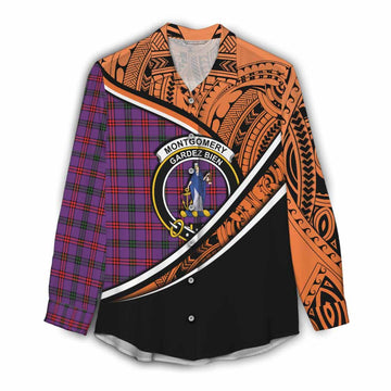 Montgomery Crest Tartan Women's Casual Shirt with Polynesian Vibes Style - Orange Version