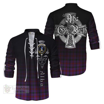 Montgomery Tartan Ghillie Kilt Shirt Featuring Alba Gu Brath Family Crest Celtic Inspired