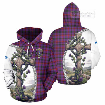 Montgomery Tartan Hoodie with Family Crest and St. Andrew's Cross Accented by Thistle Vines