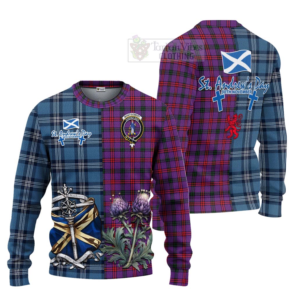 Tartan Vibes Clothing Montgomery Tartan Knitted Sweater Happy St. Andrew's Day Half Tartan Style