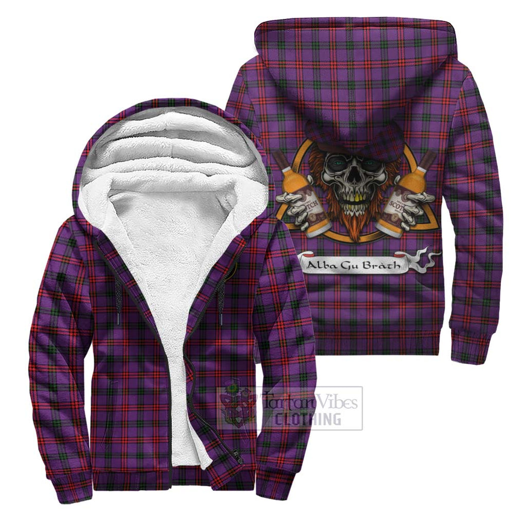 Tartan Vibes Clothing Montgomery Tartan Sherpa Hoodie with Family Crest and Bearded Skull Holding Bottles of Whiskey