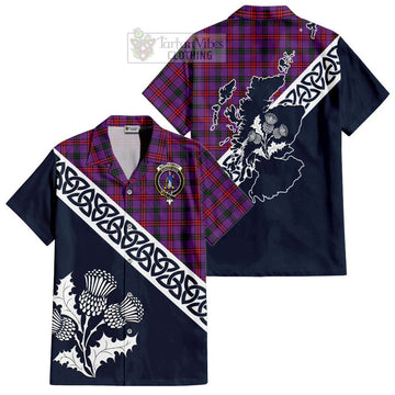 Montgomery Tartan Short Sleeve Button Shirt Featuring Thistle and Scotland Map