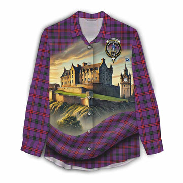 Montgomery Tartan Family Crest Women's Casual Shirt with Scottish Ancient Castle Style