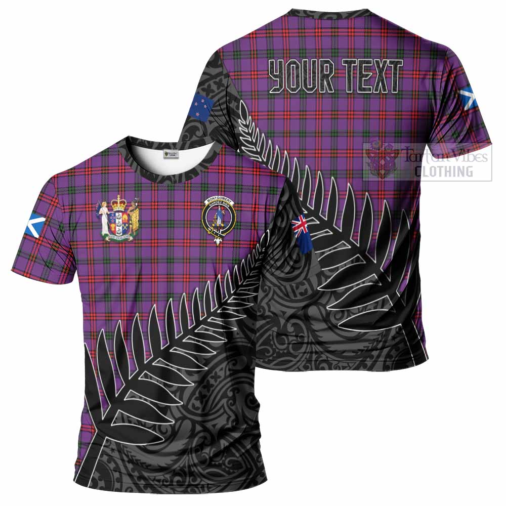 Tartan Vibes Clothing Montgomery Crest Tartan T-Shirt with New Zealand Silver Fern Half Style