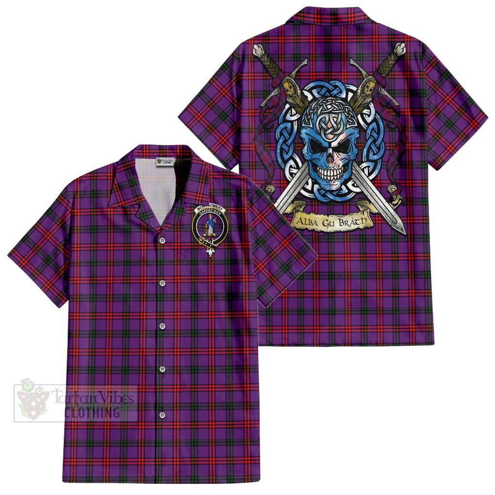 Tartan Vibes Clothing Montgomery Tartan Short Sleeve Button Shirt with Family Crest Celtic Skull Style