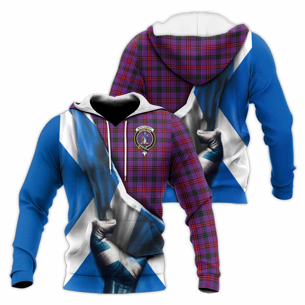 Tartan Vibes Clothing Montgomery Tartan Knitted Hoodie with Family Crest Scotland Patriotic Style