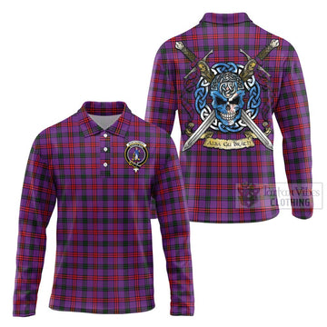 Montgomery Tartan Long Sleeve Polo Shirt with Family Crest Celtic Skull Style