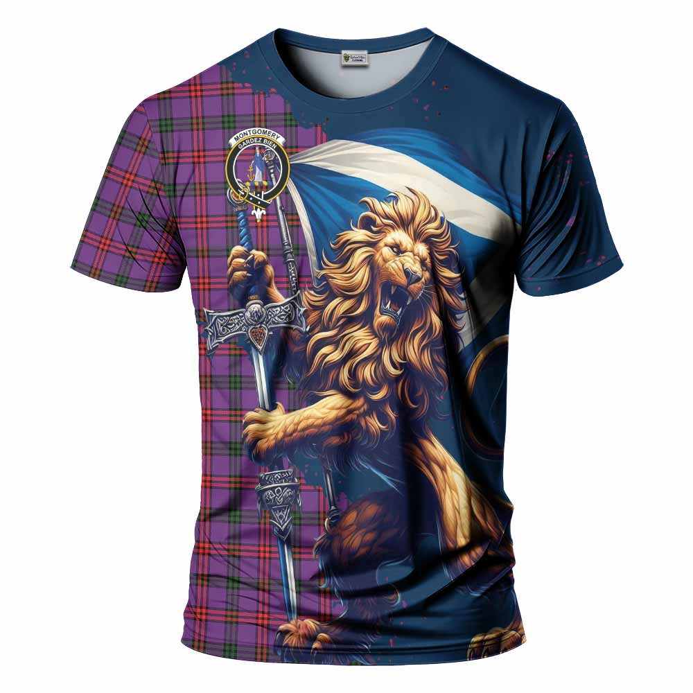 Tartan Vibes Clothing Montgomery Tartan Family Crest T-Shirt with Scottish Majestic Lion