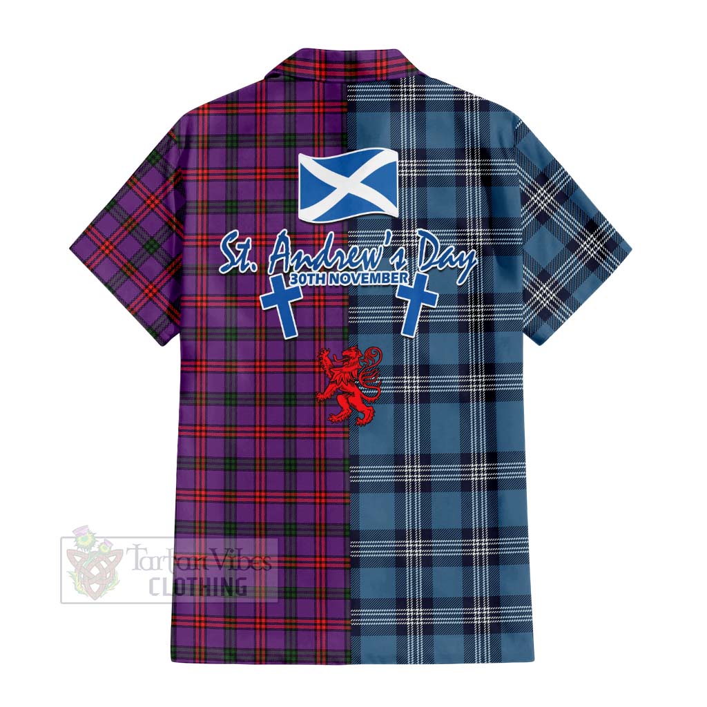 Tartan Vibes Clothing Montgomery Tartan Short Sleeve Button Shirt Happy St. Andrew's Day Half Tartan Style