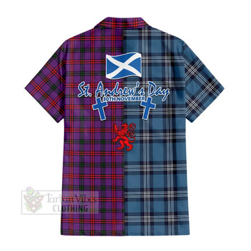 Montgomery Tartan Short Sleeve Button Shirt Happy St. Andrew's Day Half Tartan Style