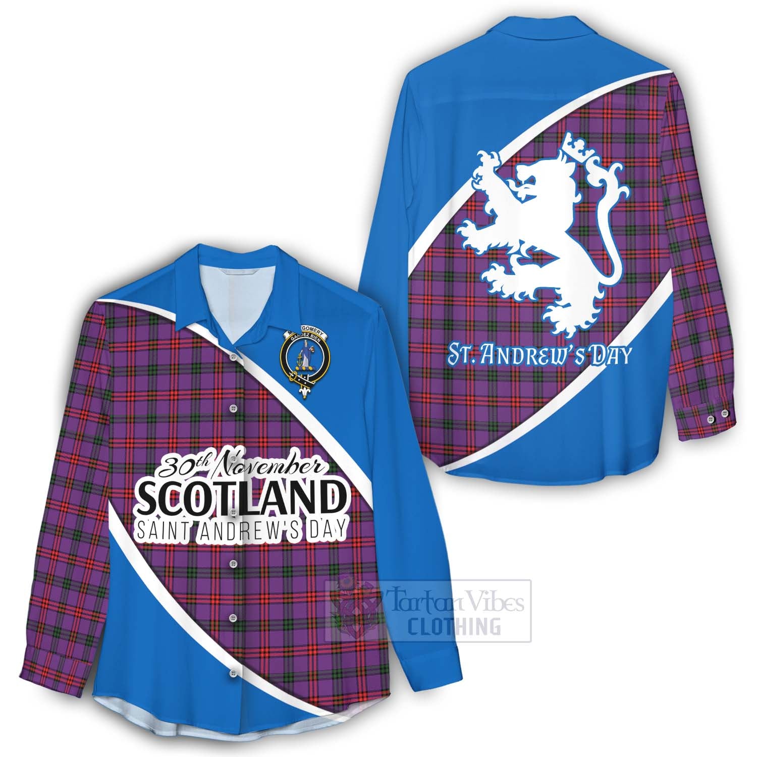 Tartan Vibes Clothing Montgomery Family Crest Tartan Women's Casual Shirt Celebrate Saint Andrew's Day in Style