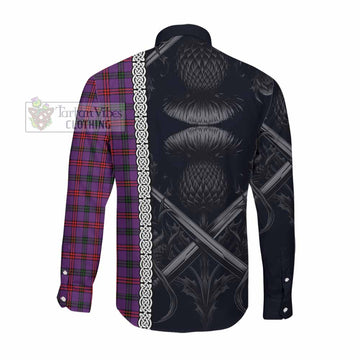 Montgomery Tartan Long Sleeve Button Shirt with Family Crest Cross Sword Thistle Celtic Vibes