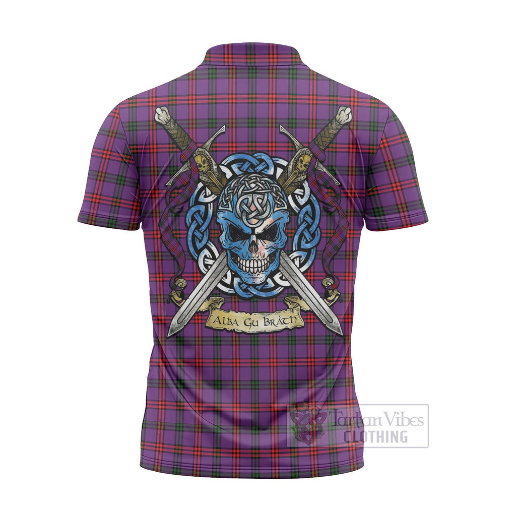 Tartan Vibes Clothing Montgomery Tartan Zipper Polo Shirt with Family Crest Celtic Skull Style