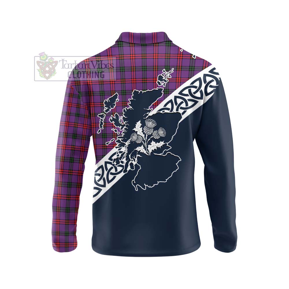 Tartan Vibes Clothing Montgomery Tartan Long Sleeve Polo Shirt Featuring Thistle and Scotland Map