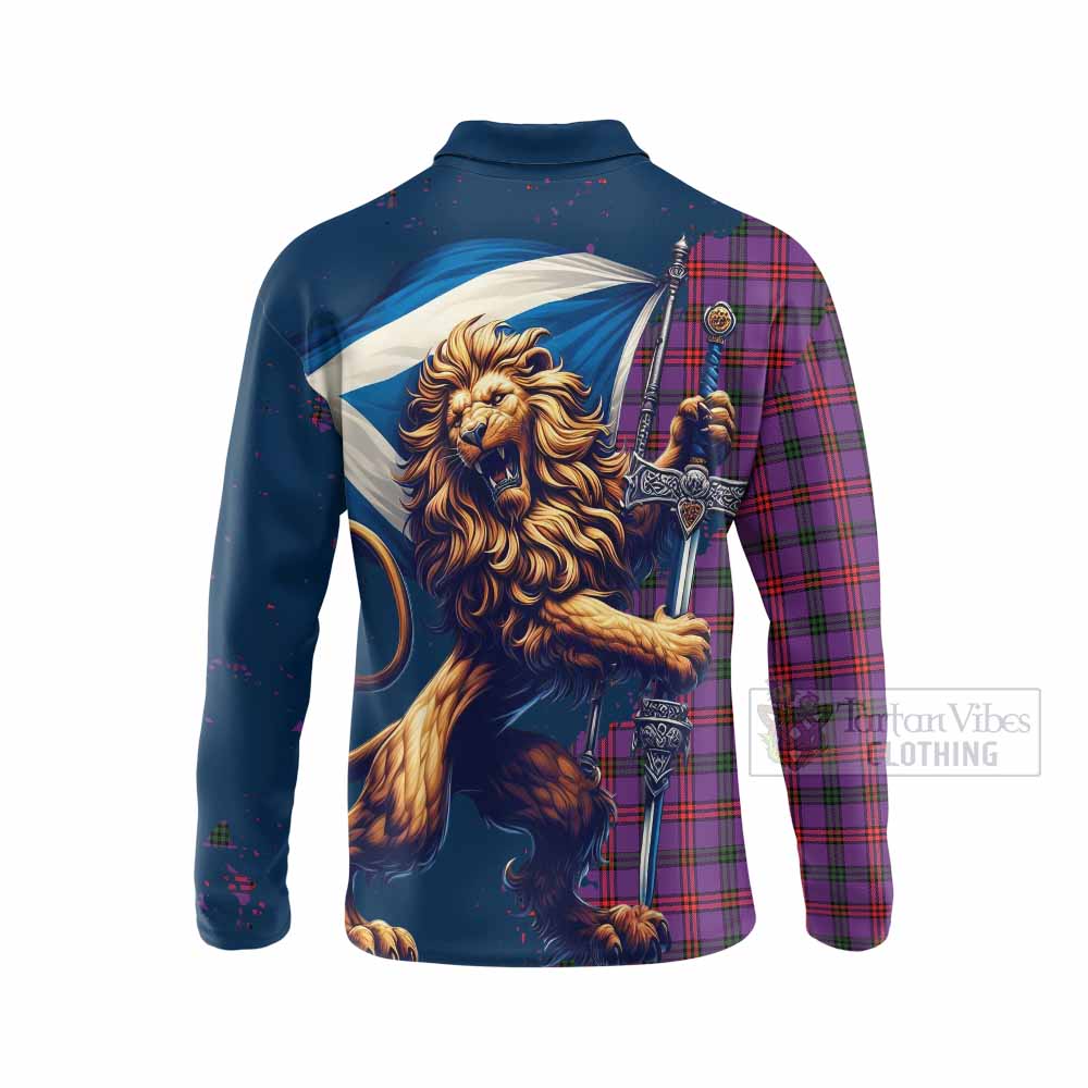 Tartan Vibes Clothing Montgomery Tartan Family Crest Long Sleeve Polo Shirt with Scottish Majestic Lion