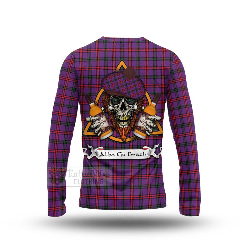 Tartan Vibes Clothing Montgomery Tartan Long Sleeve T-Shirt with Family Crest and Bearded Skull Holding Bottles of Whiskey