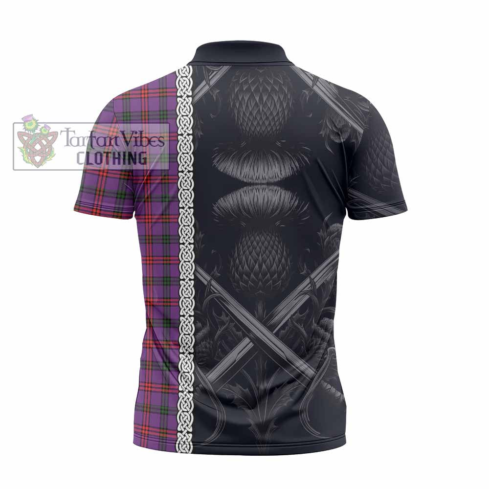 Tartan Vibes Clothing Montgomery Tartan Zipper Polo Shirt with Family Crest Cross Sword Thistle Celtic Vibes