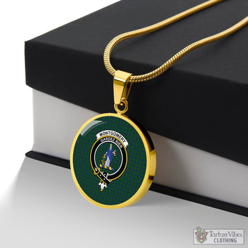 Montgomery Tartan Circle Necklace with Family Crest