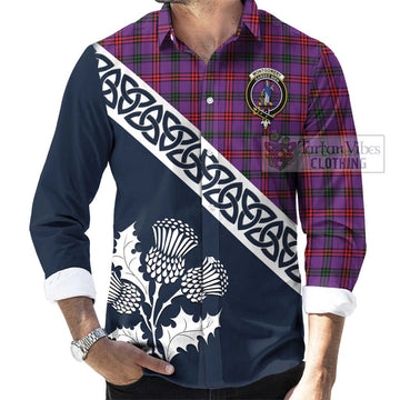 Montgomery Tartan Long Sleeve Button Shirt Featuring Thistle and Scotland Map