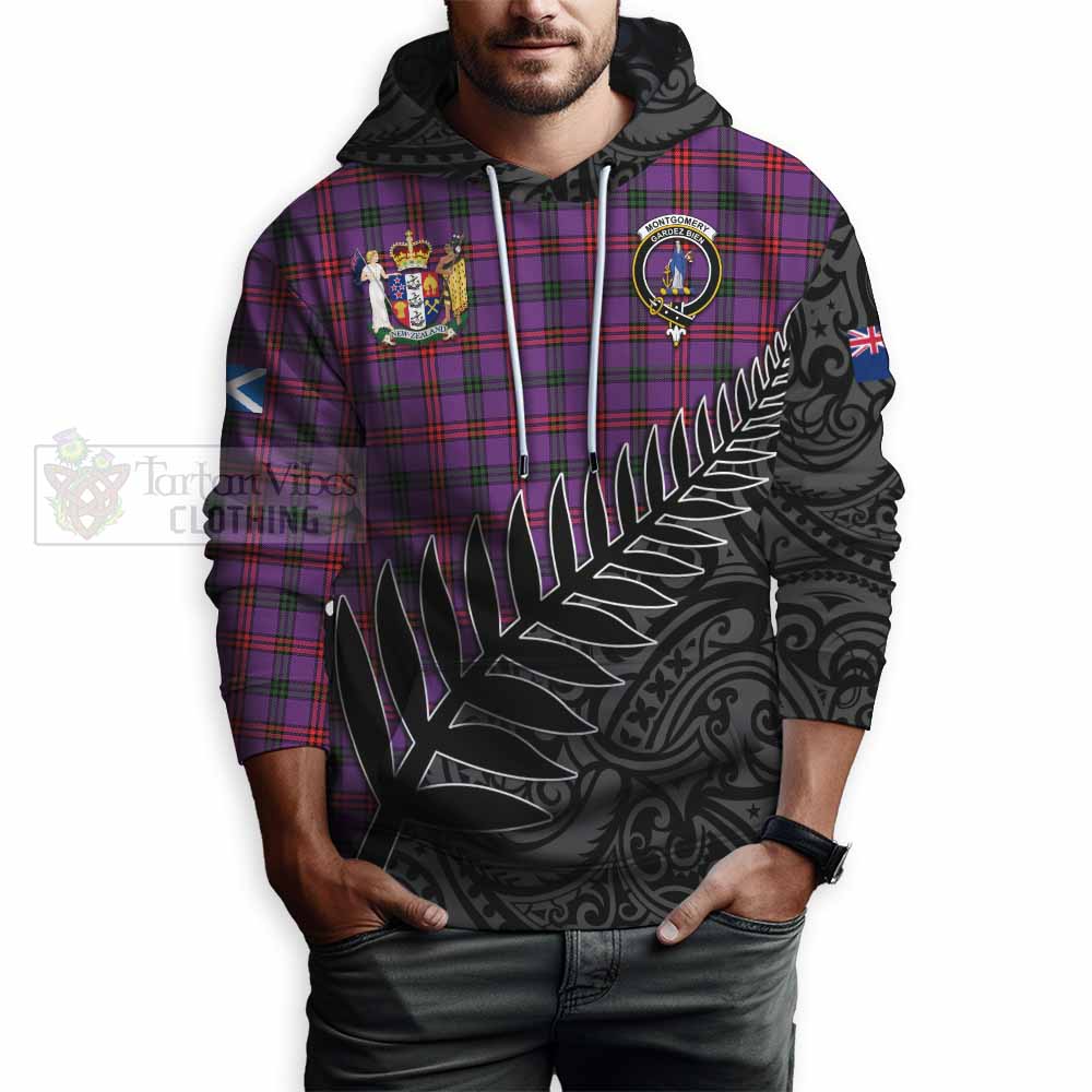 Tartan Vibes Clothing Montgomery Crest Tartan Hoodie with New Zealand Silver Fern Half Style