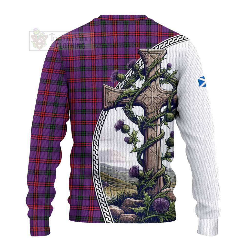 Tartan Vibes Clothing Montgomery Tartan Knitted Sweater with Family Crest and St. Andrew's Cross Accented by Thistle Vines