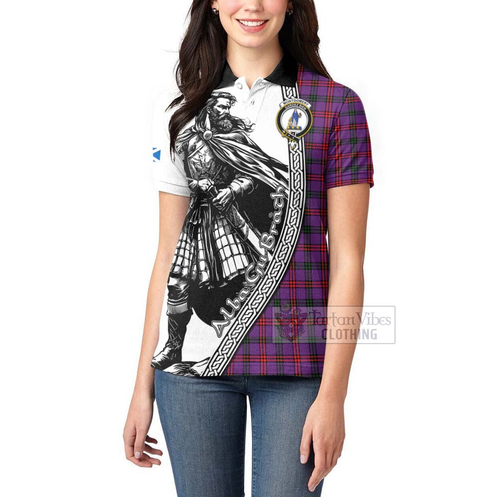 Tartan Vibes Clothing Montgomery Tartan Clan Crest Women's Polo Shirt with Highlander Warrior Celtic Style