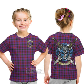 Montgomery Tartan Kid T-Shirt with Family Crest Celtic Skull Style