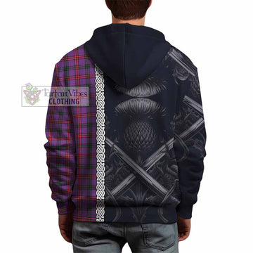 Montgomery Tartan Hoodie with Family Crest Cross Sword Thistle Celtic Vibes