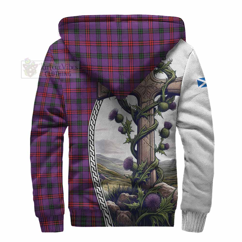 Tartan Vibes Clothing Montgomery Tartan Sherpa Hoodie with Family Crest and St. Andrew's Cross Accented by Thistle Vines