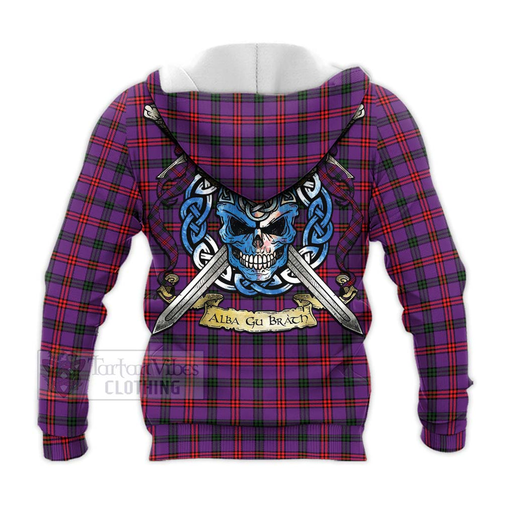 Tartan Vibes Clothing Montgomery Tartan Knitted Hoodie with Family Crest Celtic Skull Style